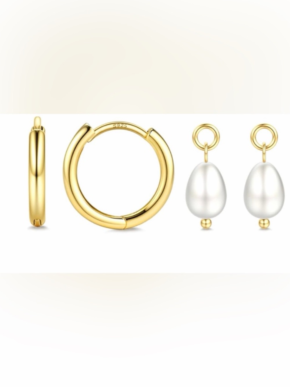 #154 Sterling Silver Gold Plated Hoop Earrings with Removable White Pearl Drops